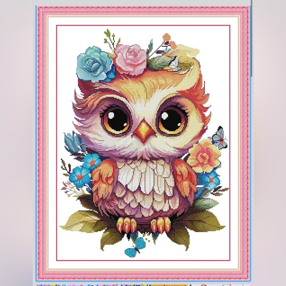 New Stamped Cross Stitch Kits,11CT Printed Patter, DMC Threads-Flowers and Owls